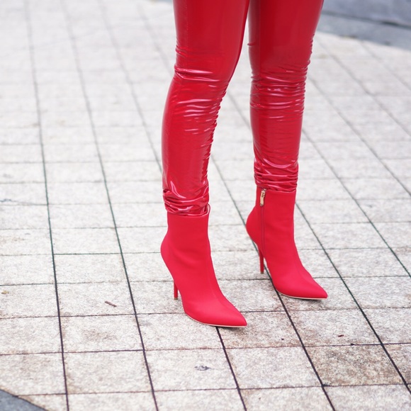 Red Pointy Toe Ankle Booties - Picture 3 of 8